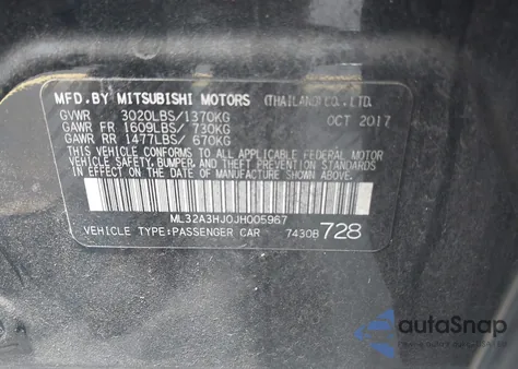 2018 Mitsubishi Mirage Es из США, поврежденный, VIN ML32A3HJ0JH005967